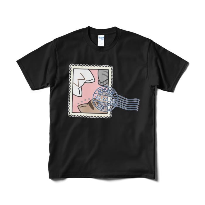 猫切手Tシャツ M - ブラック