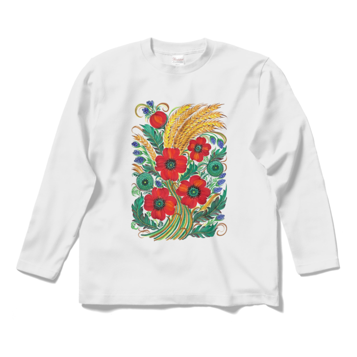 ロングスリーブTシャツ (赤い花) - S - ホワイト