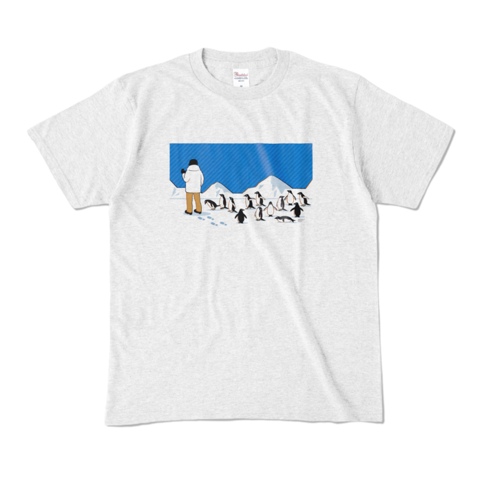 カラーTシャツ　青色×アッシュ　M