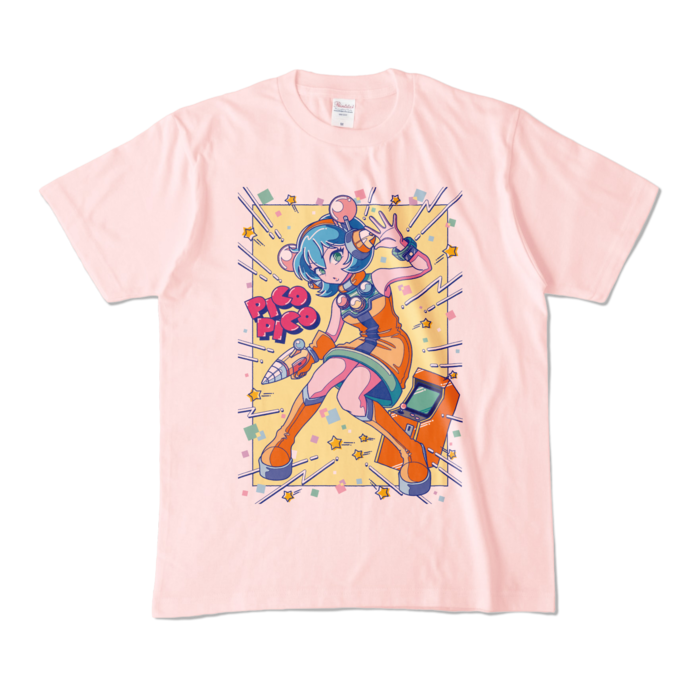 80sレトロポップ「ピコナ」Tシャツ - M - ライトピンク (淡色)