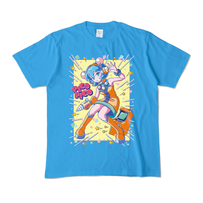 80sレトロポップ「ピコナ」Tシャツ - M - ターコイズ (濃色)