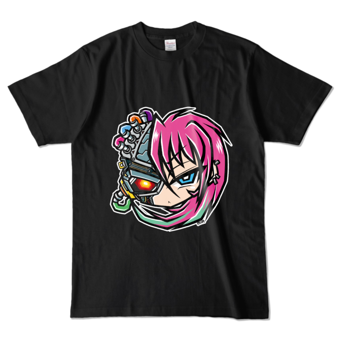 "Tekko〜CyberGirl" T-shirts/「鉄子〜サイバーガール」カラーTシャツ - L - ブラック (濃色)