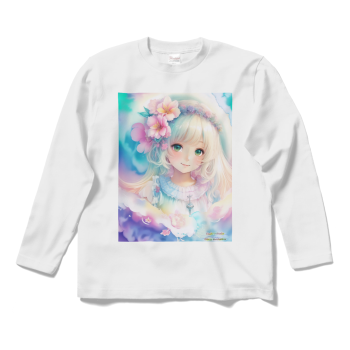 (両面プリント)「夢見る瞳8」長袖カラーTシャツ - S - ホワイト