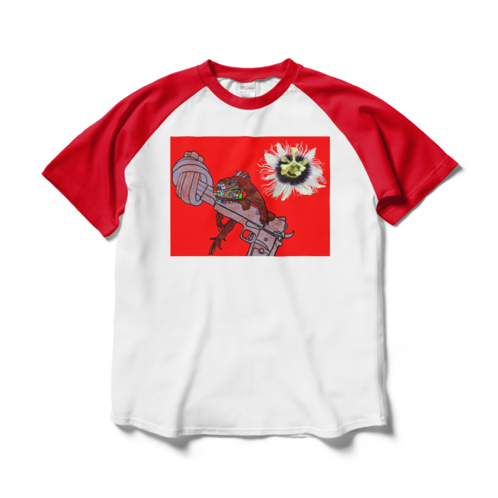 ラグランTシャツ - L - ホワイト×レッド