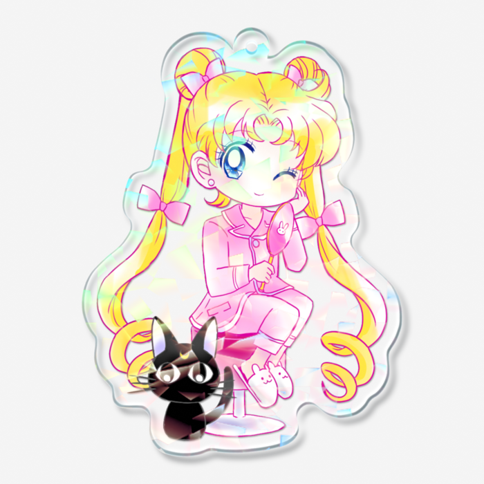 ホログラムアクリルキーホルダー - 70 × 70mm(うさぎパジャマ)