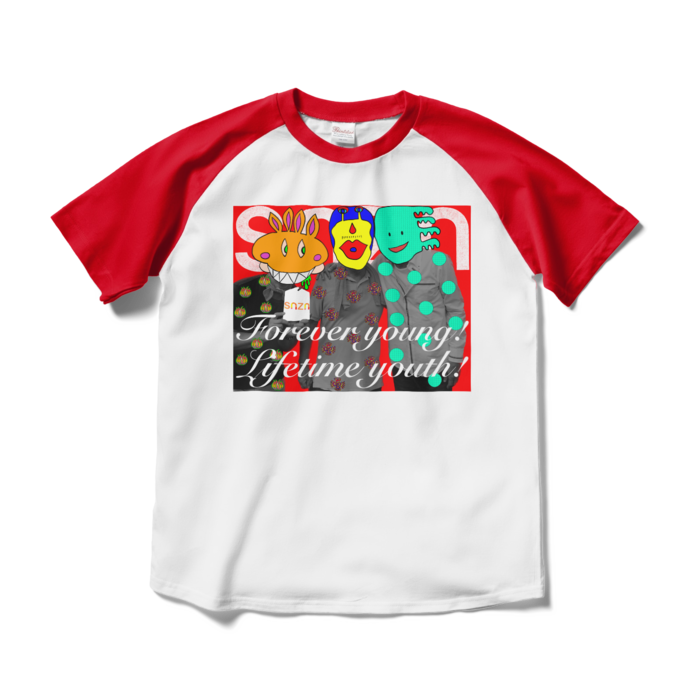 ラグランTシャツ - M - ホワイト×レッド