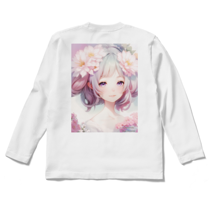 (背面プリント)「夢見る瞳3」長袖カラーTシャツ - S - ホワイト