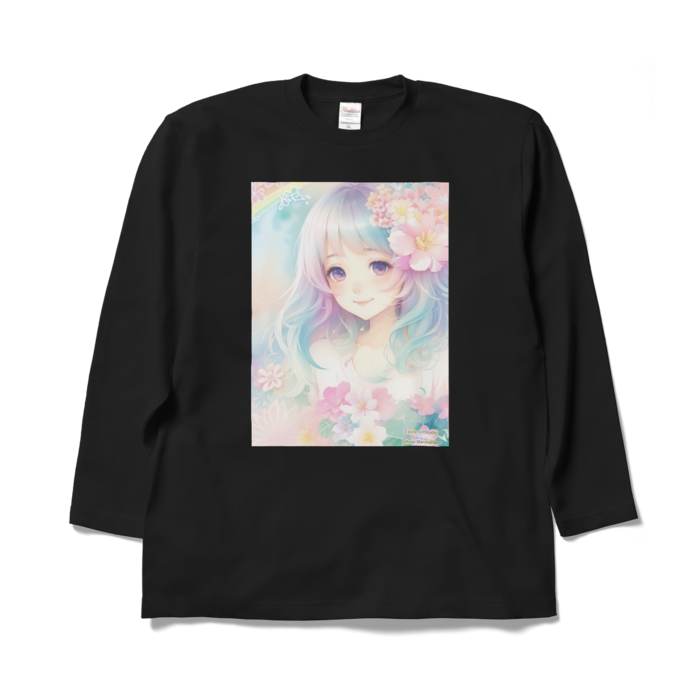 (前面プリント)「夢見る瞳6」長袖カラーTシャツ - XL - ブラック