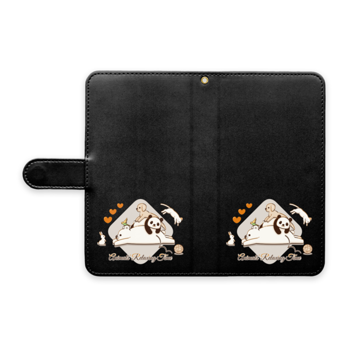 手帳型Androidケース　ストラップ穴あり　黒色（ブラック）　L（大）