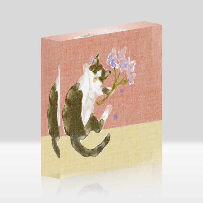 アクリルブロックホワイト桃 - 100x100mm