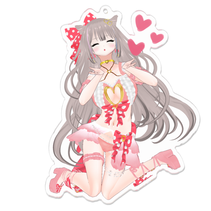 目を閉じてꔛ♡ Pink ver.キーホルダー(裏面コーティング)(closed eyes♡Pink ver.keychain back side coated)- 100 x 100 (mm)(2)