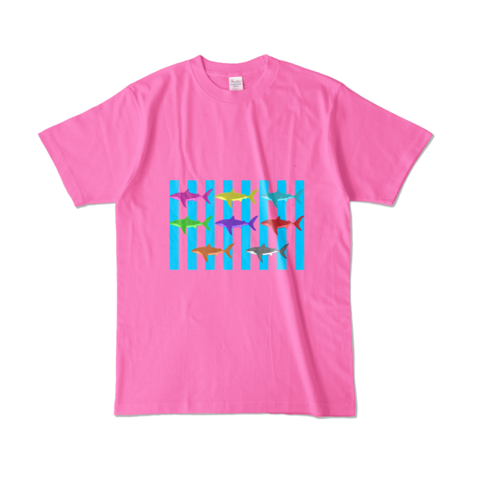 (ブルー)カラーTシャツ - L - ピンク (濃色)(3)