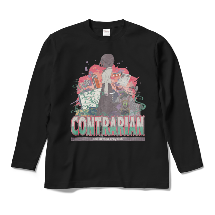 逆張りデザインロングTシャツ - M - ブラック