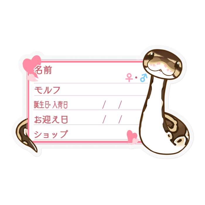 【🐍お名前ステッカー】ボールパイソン(ノーマル) ‐ハート/ピンク
