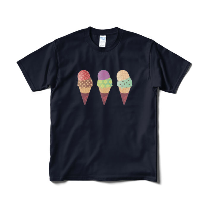 和柄アイスTシャツ(短納期) - M - ネイビー
