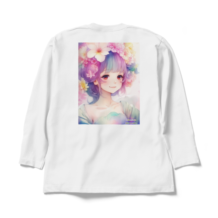 (背面プリント)「夢見る瞳5」長袖カラーTシャツ - XL - ホワイト