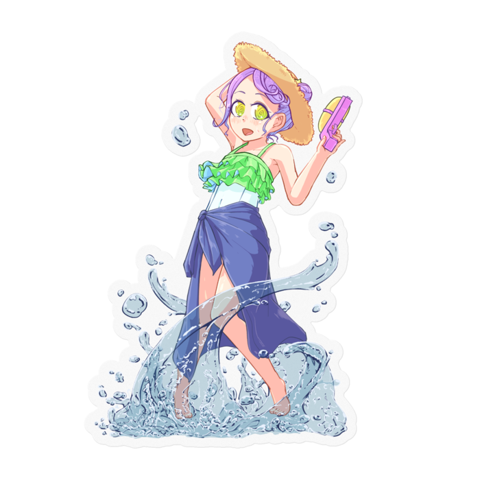 麦わら＆パレオステッカー - 100 x 100 (mm)