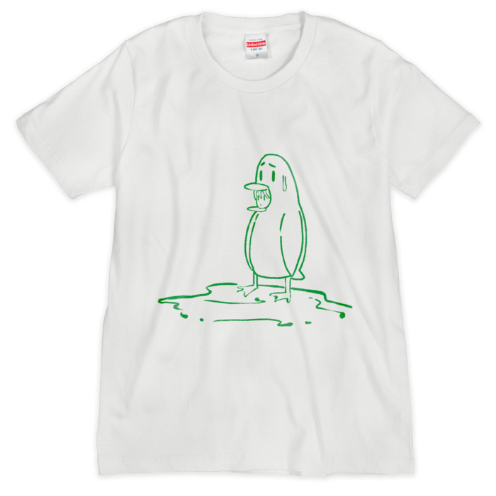 たつぺん線画シルクスクリーンTシャツ - S 緑白