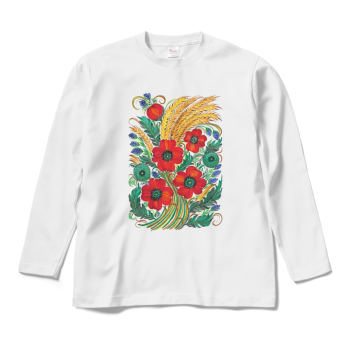 ロングスリーブTシャツ(赤い花)  - M - ホワイト