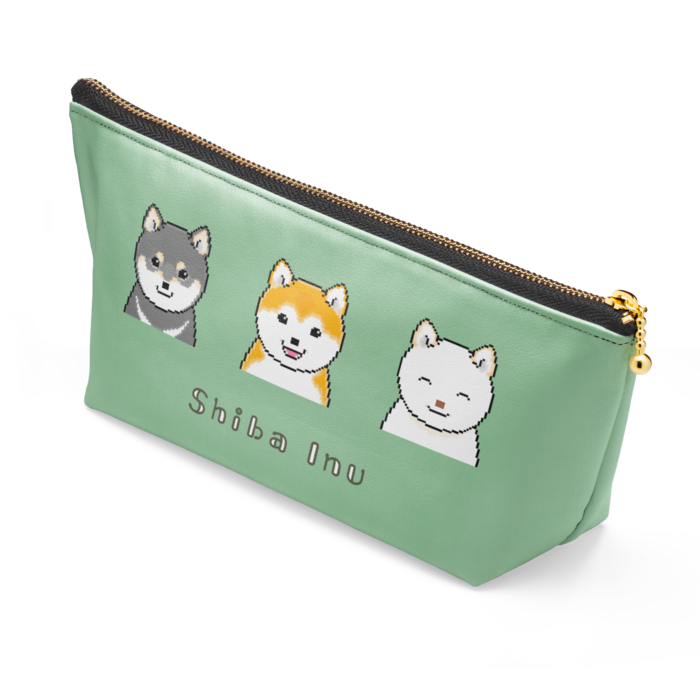 [グリーン] 柴犬ポーチ - 長さ21.5cm / 高さ10cm /[Green] Shiba Inu Pouch