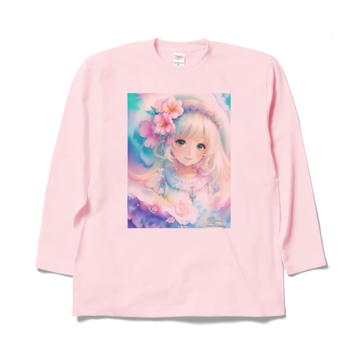 (前面プリント)「夢見る瞳8」長袖カラーTシャツ - XL - ライトピンク