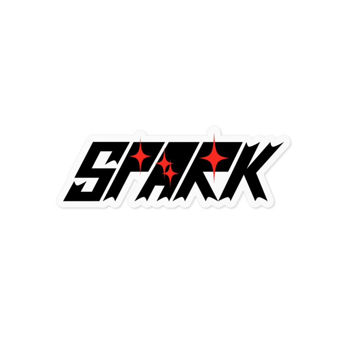 「SPARK」ステッカー(黒字 - ホワイト) - 100 x 100 (mm)