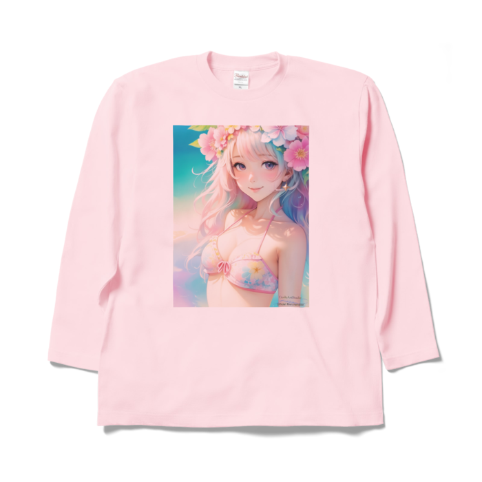 (両面プリント)「夢見る瞳4」長袖カラーTシャツ - XL - ライトピンク