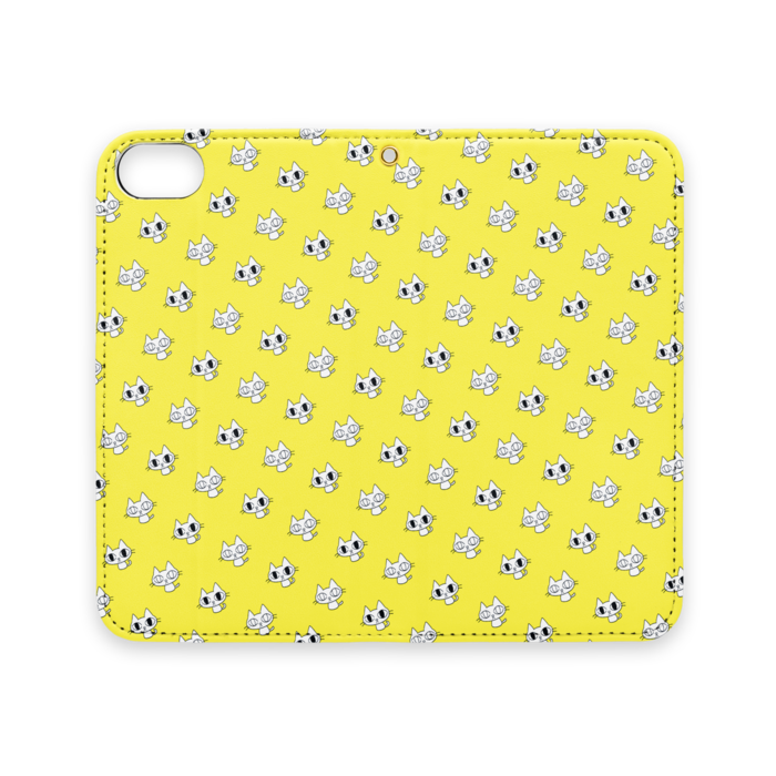 ガン見ねこ手帳型iPhoneケース黄（ベルトなし） - iPhone 8 / 7 - ストラップ穴 あり