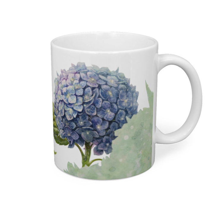 紫陽花のマグカップ(ロゴ入り) - 直径 8 cm / 高さ 9.5 cm
