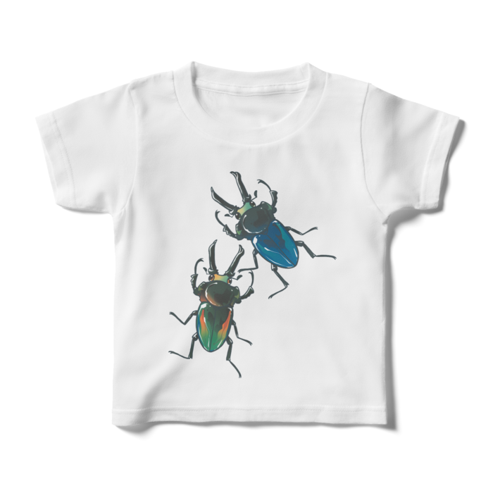 キッズTシャツ(ニジイロクワガタ/ブルー×オレンジ)100cm