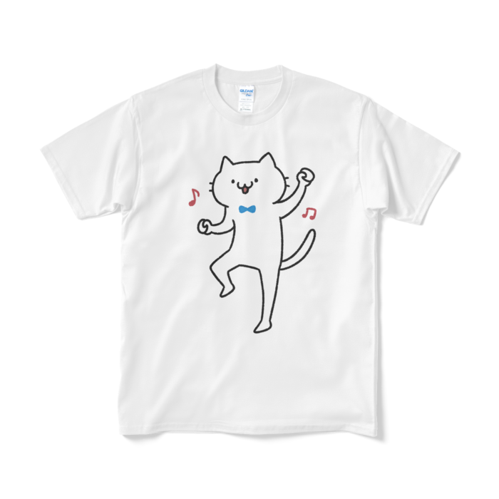 【デカねこ】ダンシングねこ（大プリント／カラー）Tシャツ - M - ホワイト