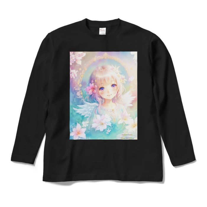 (両面プリント)「夢見る瞳7」長袖カラーTシャツ - M - ブラック
