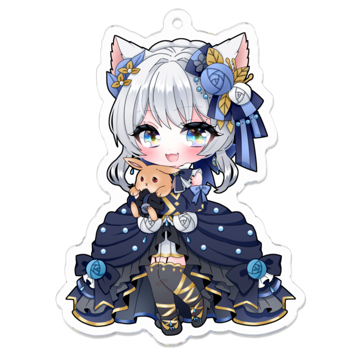 SD猫耳のりあ（青目）アクリルキーホルダー（コーティング） - 70 x 70 (mm)