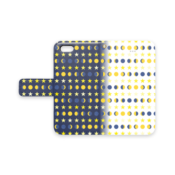 手帳型iPhoneケース・月と星・白紺- iPhone 5 / 5s / SE - ストラップ穴 あり