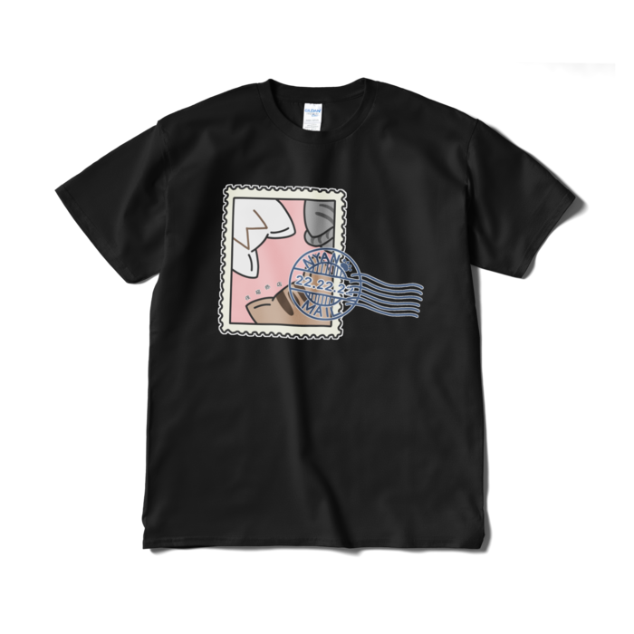 猫切手Tシャツ XL - ブラック