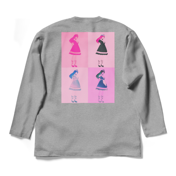 灰ロングスリーブTシャツ - L - (ピンク模様)