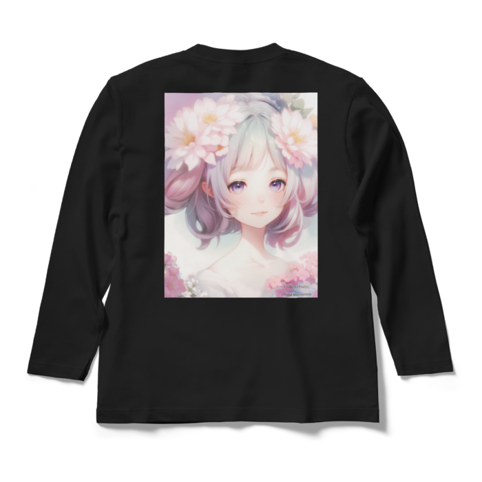 (背面プリント)「夢見る瞳3」長袖カラーTシャツ - M - ブラック