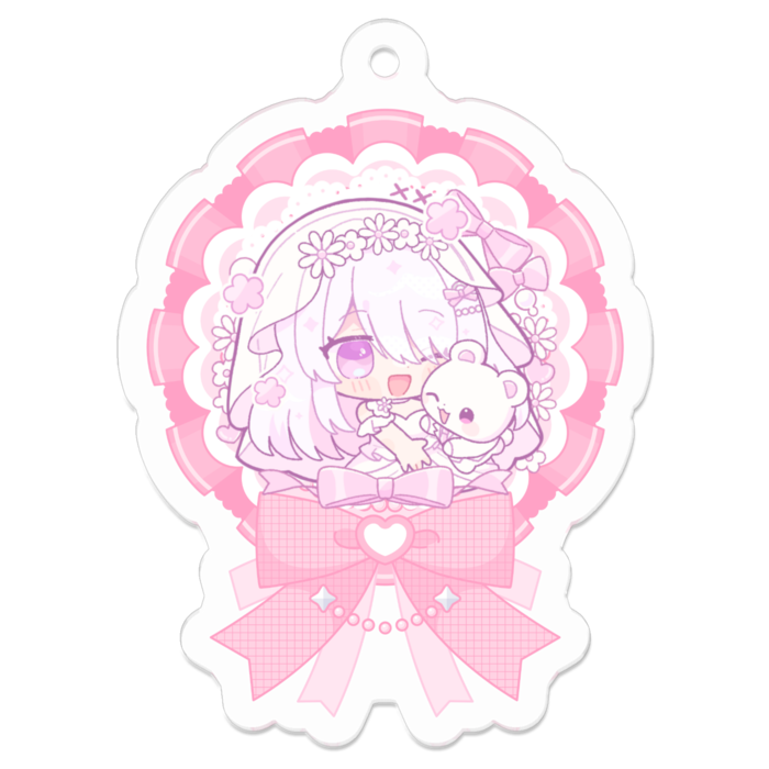 〚ロゼット風〛アクリルキーホルダー【ねこぜ/しろくまさんと結婚🫶🏻🤍】 - 50 x 50 (mm)