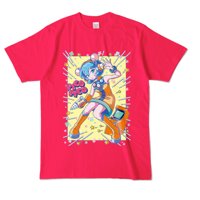 80sレトロポップ「ピコナ」Tシャツ - L - ホットピンク (濃色)