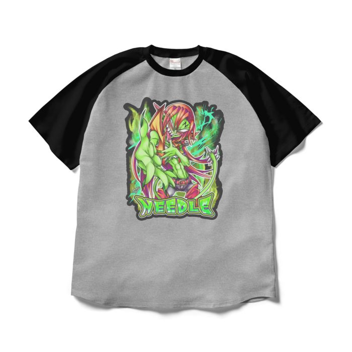 ラグランTシャツ - XL - 杢グレー×ブラック(1)