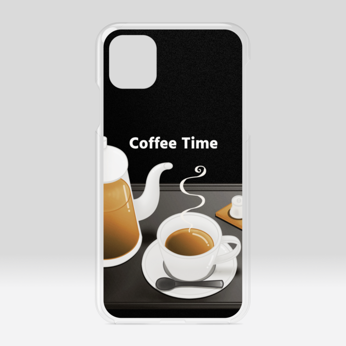 クリアiPhoneケース　珈琲×黒背景　iPhone 11