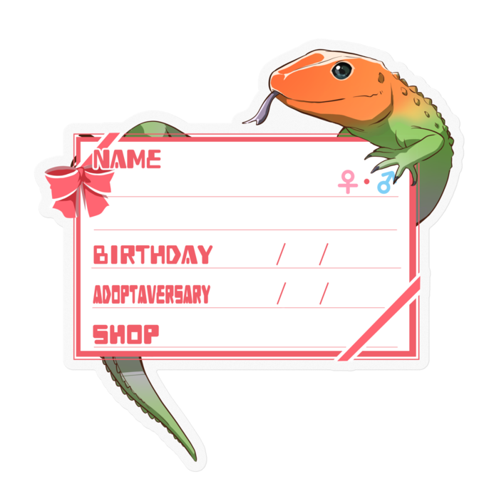 【🦎お名前ステッカー】カイマントカゲ-リボン／ピンク(英語)