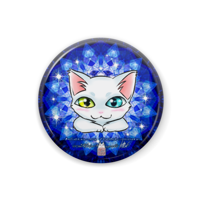 缶バッチ直径32mm-青いステンドグラスと白猫
