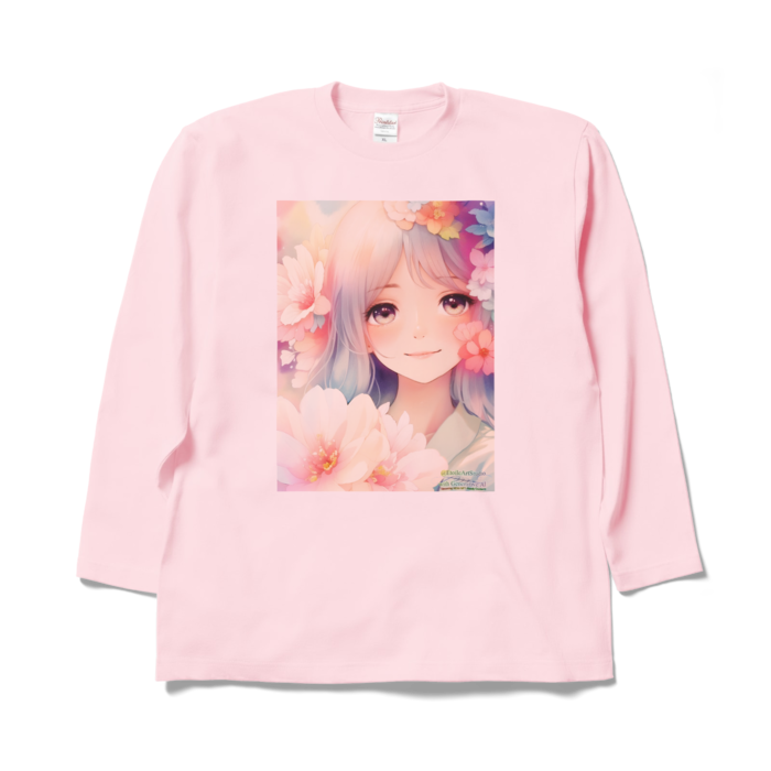 (前面プリント)「夢見る瞳2」長袖カラーTシャツ - XL - ライトピンク