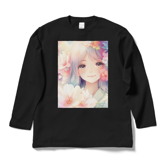 (両面プリント)「夢見る瞳2」長袖カラーTシャツ - L - ブラック