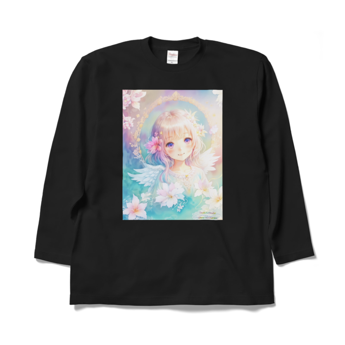 (両面プリント)「夢見る瞳7」長袖カラーTシャツ - XL - ブラック