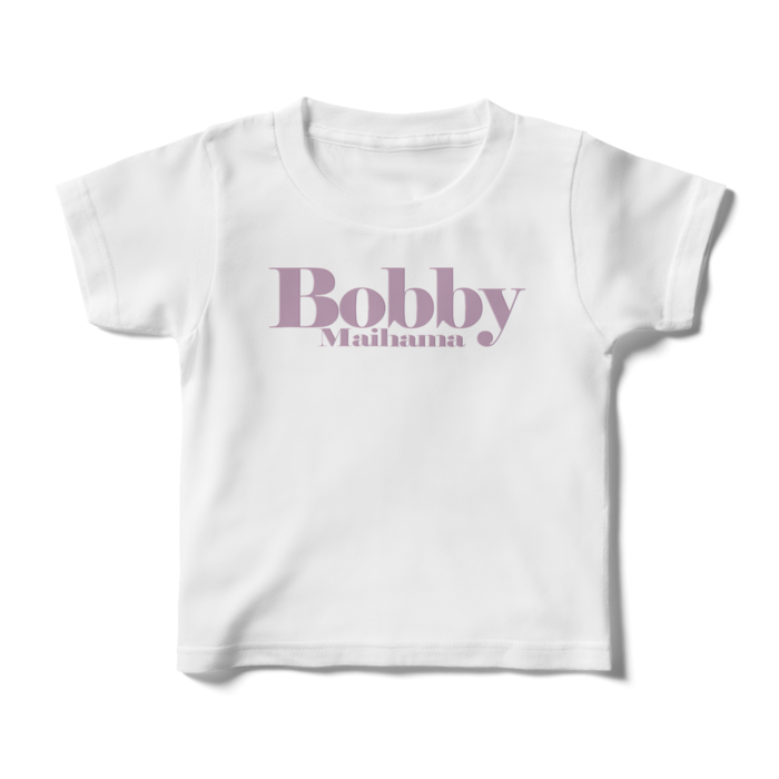 BobbyのキッズTシャツ（ホワイト / ロゴ:ライトパープル） - 100cm