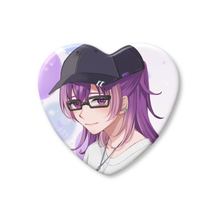ハート缶バッジ 眼鏡 - 52.5 × 57mm