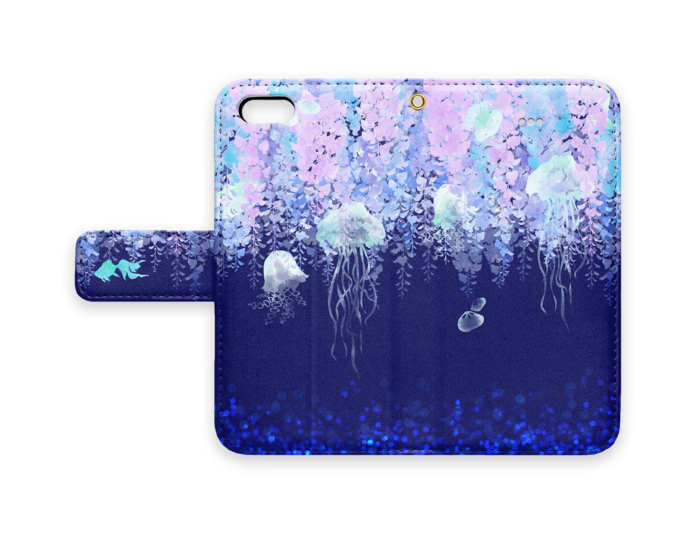 幻想的 藤とクラゲの手帳型iphoneケース 紺 1mm Booth