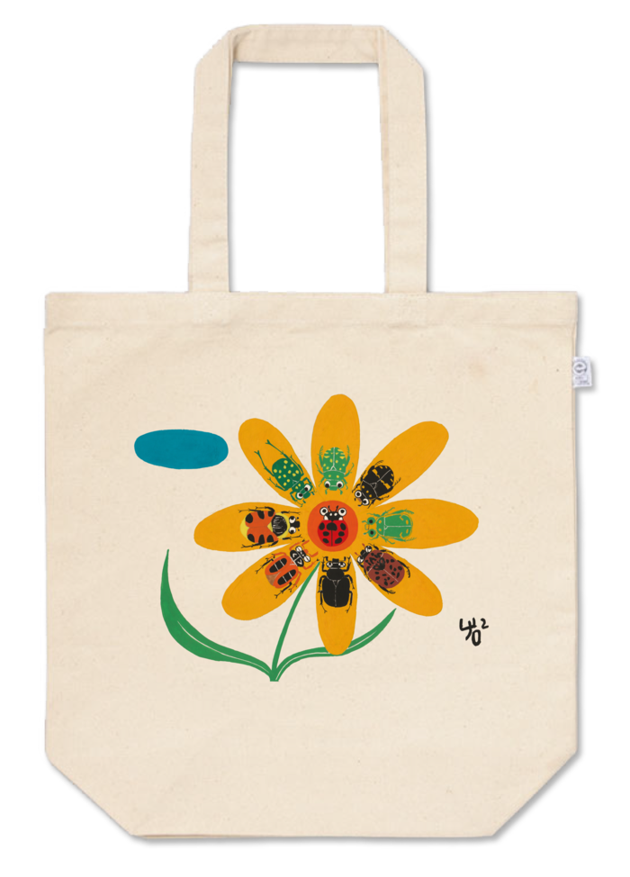 ハナムグリたちとテントウムシのトートバッグ - M - プリント面積中